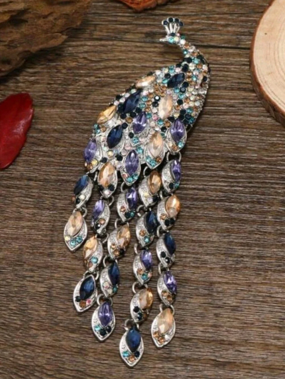 Multi-Color Crystal Peacock Pendant Brooch - Women Jewelry